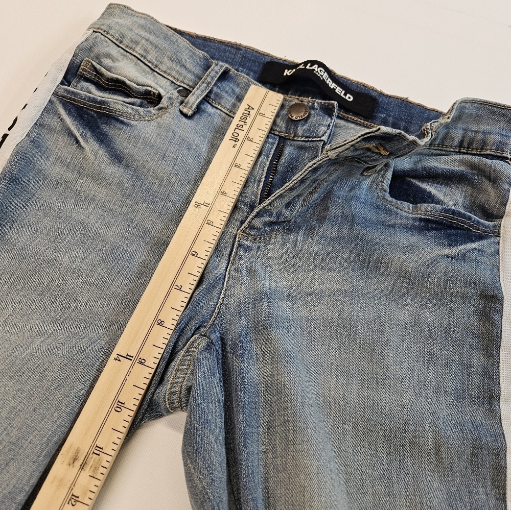 Karl Lagerfeld Paris Contrast Logo Taping Blue Blue Skinny Stretchy Jeans Size 2 - Picture 8 of 8